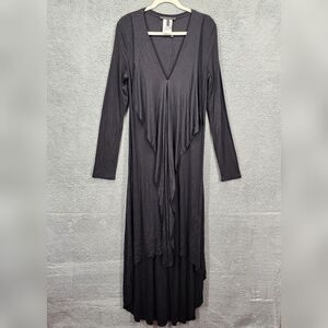 BCBGMAXAZRIA Womens Size Large Black V-Neck Long Sleeve Stretch Hi-Lo Maxi Dress